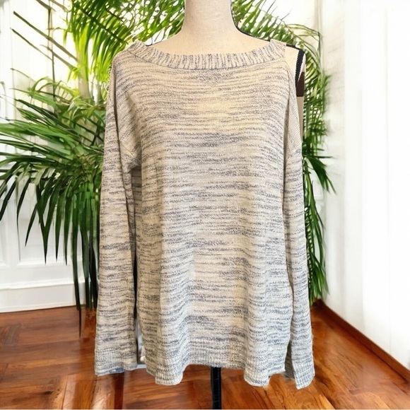 Michael Stars Black Marbled One-Shoulder Tunic Sweater - Size L - Linen Blend - Picture 2 of 15